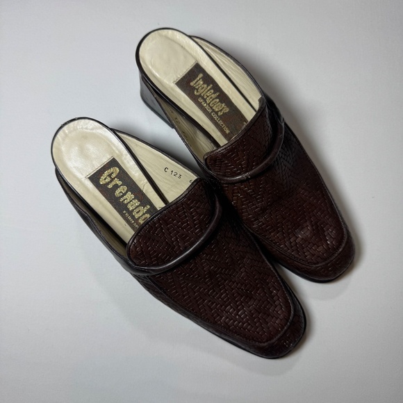 Ingledews Spain Women Brown Leather Woven Block Heel Mule 6 6.5 Preppy Academia - Picture 2 of 9